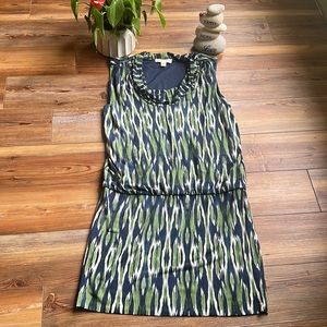 💖 Michael Kors green, navy and white sleeveless cowl neck dress
